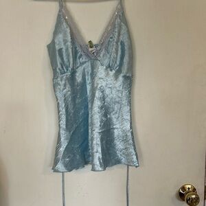 Julie's Closet Y2K Vintage Satin Baby Doll Blue Tie Back Small Made in USA